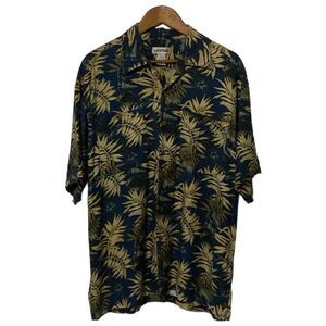 Vintage 100% Silk Visitor Hawaiian Shirt with Pockets Men's Large Tropical Leaf
